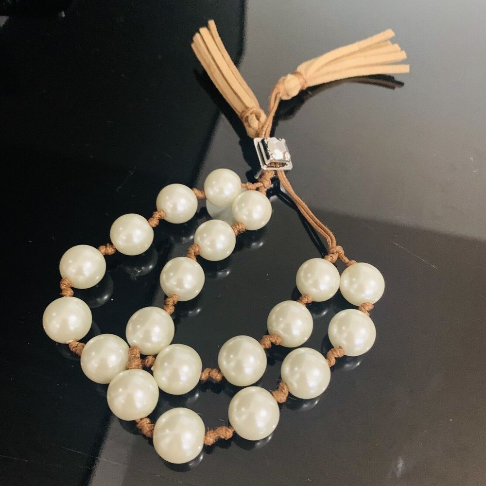 Chico's Faux Pearl Beaded Double Strand Adjustable Tassel Bracelet Women’s